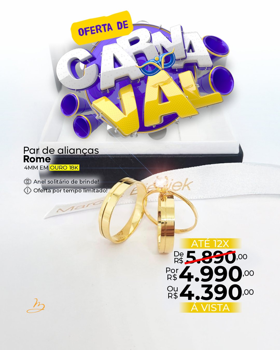 Par de alianças Rome 4mm