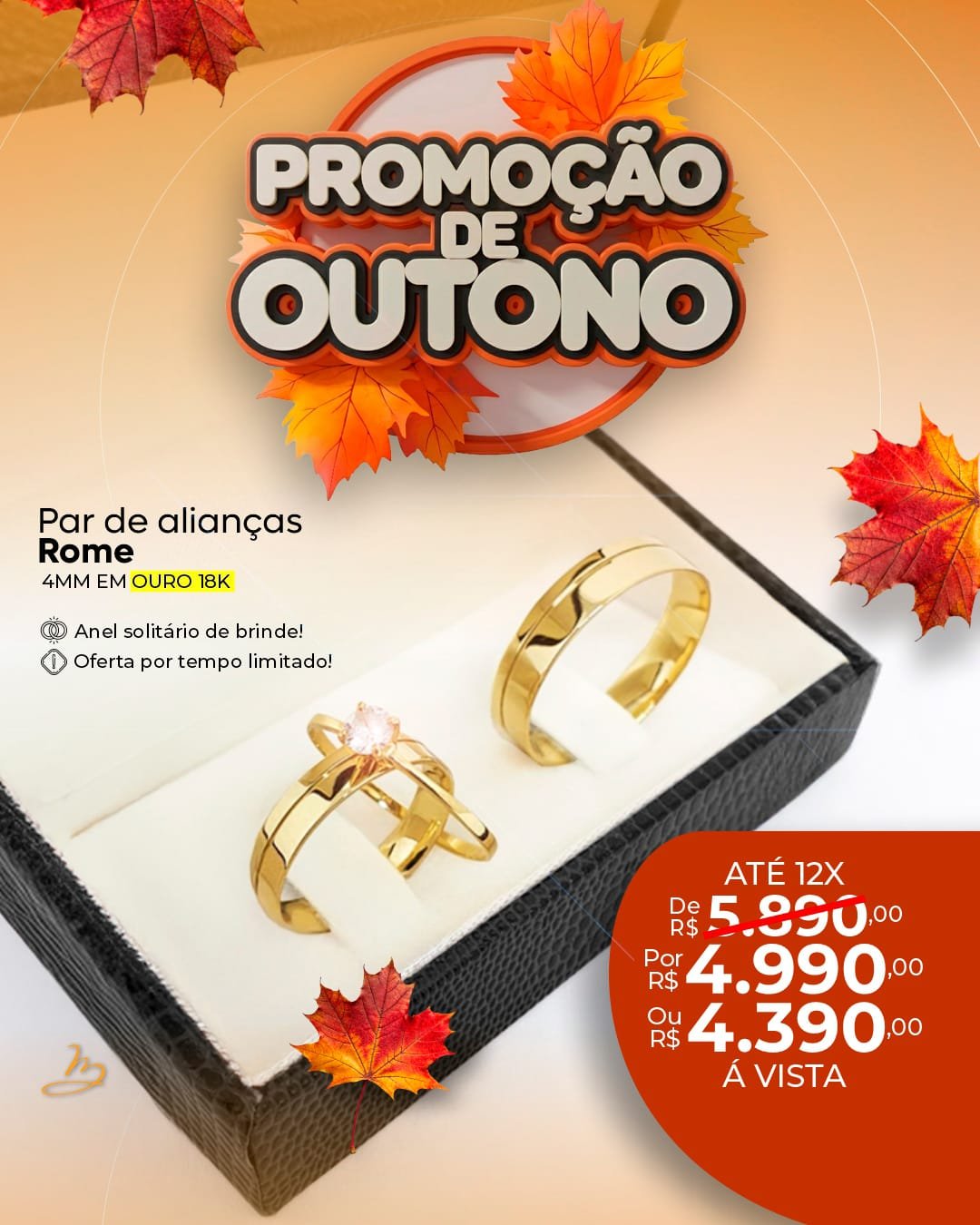 Par de alianças Rome 4mm