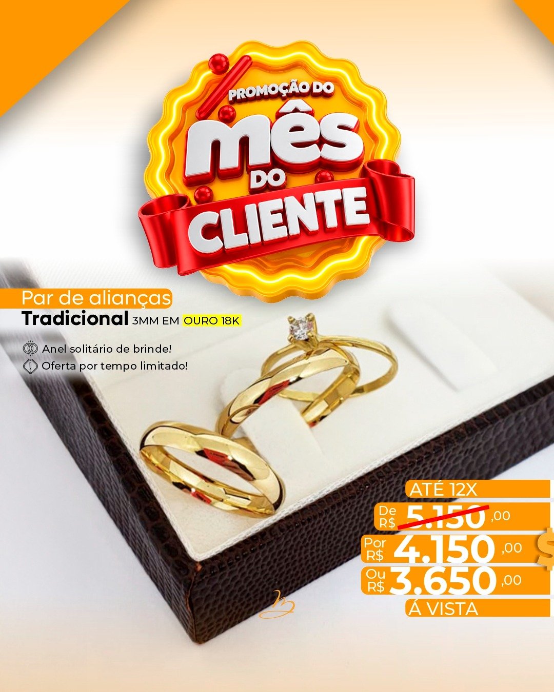 Par de alianças tradicional 3mm 18K